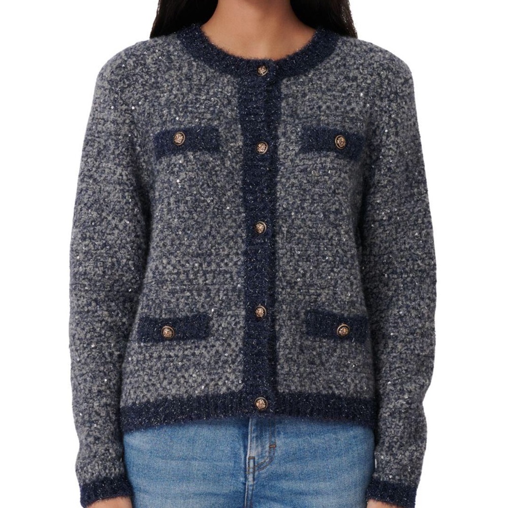 Maje Blue Lurex Sequined Cardigan